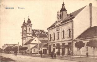 Galánta, Fő utca, Takarékpénztár, templom / main street, church, savings bank (Rb)
