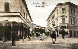 Gorizia, Görz, Gorica; Corso Francesco Giuseppe u. Caffee teatro / street view with theatre cafe, tram (EK)