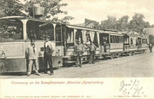 München, Munich; Erinnerung an die Dampftrambahn München-Nymphenburg. Verlag Anton Schäffler / tram engine, steam locomotive, tramway, railwaymen