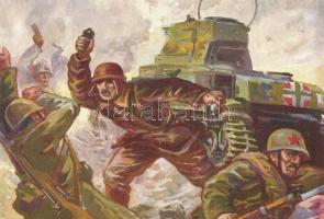 Kecskés Gyula őrvezető, sérült harckocsijából kiugorva, kézigránátokkal menti meg századparancsnokát / WWII Hungarian military, grenades, tank, heroism, s: Haranghy