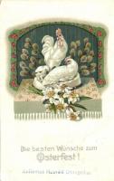 Die besten Wünsche zum Osterfest! / Easter greeting art postcard with chicken. litho (Rb)