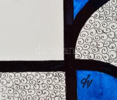 Kun Sarolta (1990- ): Dymetrium II. Akvarell-tus, papír, jelzett, üvegezett keretben, 40×30 cm