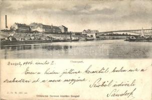 Szeged, Tisza part, uszályok, gőzmalom (EK)