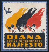 Kónya Zoltán (1891-?): A Diana Fém- és Méregmentes Hajfestő címke, 8×7 cm