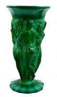 cca 1930 Kurt Schlevogt tervezte malachit üveg váza, figurális díszítéssel, jelzés nélkül, nagyon ap...