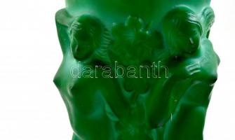 cca 1930 Kurt Schlevogt tervezte malachit üveg váza, figurális díszítéssel, jelzés nélkül, nagyon ap...