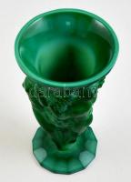 cca 1930 Kurt Schlevogt tervezte malachit üveg váza, figurális díszítéssel, jelzés nélkül, nagyon ap...