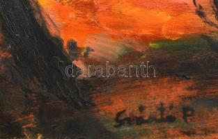 Szántó jelzéssel: Napnyugta. Olaj, farost, 29×25 cm