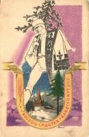 8 db régi Bozó irredenta ünnepi üdvözlőlap, művészlap / 8 pre-1945 Bozó signed irredenta greeting cards, art postcards