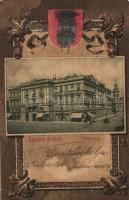 1903 Arad, színház, bazár, üzletek. Címeres szecessziós litho keret / theatre, shops. Coat of arms, Art Nouveau, litho frame (szakadás / tear)