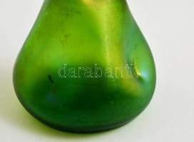 cca 1900 Johann Lötz Witwe, Klostermühle irizáló díszváza, tetején  réz montírozással, jelzés nélkül...