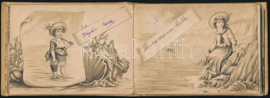 1891 Little folks autograph album, litho képes "emlékalbum" aláírásokkal, belül a gerincné...
