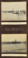 1914 Szerb hajók Gradisténél: 603, Serbia, A szerbek az I. világháború kitörésekor süllyesztették el a hajókat. 4 db érdekes feliratozott fotó (16x12 cm) kartonlapon. / Serbian steamers: Serbia, 603 at gradiste 4 photos on page