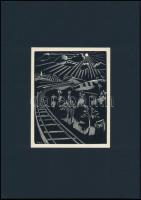 Gáborjáni Szabó Kálmán (1897-1955): Vasút, fametszet, papír, jelzett a dúcon, kartonra ragasztva, 14×11 cm