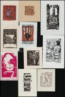 10 db különféle technikájú részben jelzett külföldi ex libris / 10 international ex libris bookplates. Different techniques