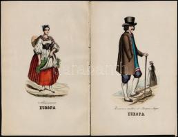 cca 1870 Európai népviseletek. 4 db litográfia / European folkwear. 4 lithographies 15x24 cm