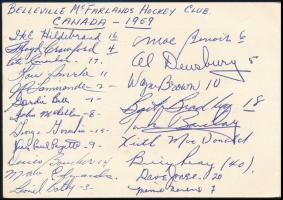 1959 A kanadai Belleville McFarlands Hockey Club játékosainak aláírásai a prágai jégkorong-világbajn...