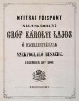 1860-1891 Nyitrával kapcsolatos nyomtatványok, közte egy Bars megyére vonatkozóval, összesen 10 db, ...