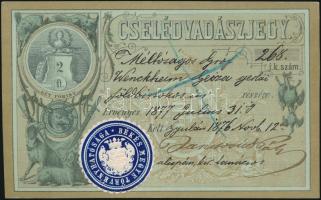 1876 Cselédvadászjegy 2Ft értékjeggyel Gyulán kiállítva. / Hunting card