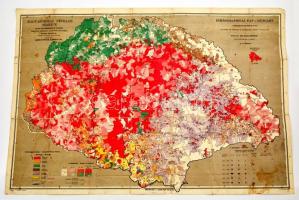 1919 Magyarország néprajzi térképe az 1910. évi népszámlálás alapján, Kogutowicz Károly, Magyar Földrajzi Intézet. Nagyméretű térkép. (erős hajtásnyomokkal) / Ethnographic map of Hungary 88x58 cm