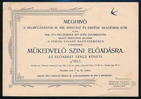 1898 Meghívó a Selmecbányai m. kir. bányász és erdész akadémiai kör előadására. 17x12 cm