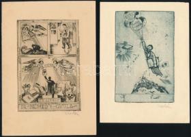 Vadász Endre (1901-1944): 3 db ex libris, rézkarc, papír, jelzettek, különböző méretben