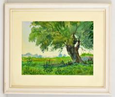 Szappanos jelzéssel: Zöld erdő, akvarell, papír, paszpartuban, üvegezett fa keretben, 21,5×28 cm