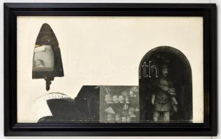 Bálint Endre (1914-1986): Emlékek 1974 (Variácok egy témára). Kollázs, fa, hátoldalán jelzett, kiállításon, árverésen szerepelt (1998 Ráday galéria, Abigail galéria), üvegezett keretben, 27×48