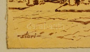 Sostarics Lajos (1896-1968): Óbuda, Solymári utca, tus, papír, jelzett, kartonra ragasztva, 21,5×30,...