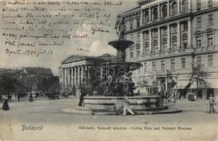 Budapest VIII. Kálvin tér, Nemzeti Múzeum, szökőkút, Gyógyszertár (ázott / wet damage)
