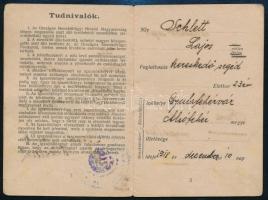1921 Országos Menekültügyi Hivatal Igazolókönyv, budapesti kirendeltség, gyulafehérvári lakos részér...