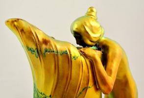 Zsolnay  díszkancsó, női aktfigurával,  formaterv: Apáti Abt Sándor és Mack Lajos, eozin mázas, apró...