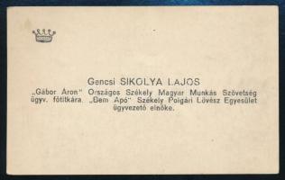cca 1930-1940 gencsi és keresztúri Sikolya Lajos (?-?) "Gábor Áron" Székely Magyar Orsz. M...