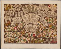 cca 1890 Játékkártyák színes nyomat a Brockhaus lexikonból / Card games colored print