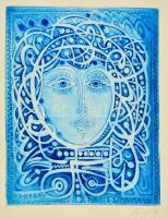 Kass János (1927-2010): Női fej, rézkarc, papír, jelzett, paszpartuban, 35,5×27,5 cm