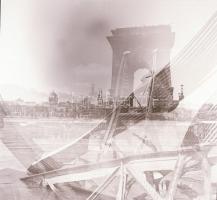 cca 1946 Budapest, A felrobbantott Lánchíd, 3 db szabadon felhasználható vintage negatív + 1 db késő...