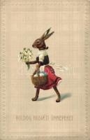 Boldog Húsvéti Ünnepeket! / Easter greeting card, Emb. litho rabbit (EK)