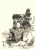 Budapest - 12 db szignós városképes lap: Budapest a második világháborús ostrom után, romok