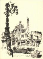 Budapest - 12 db szignós városképes lap: Budapest a második világháborús ostrom után, romok