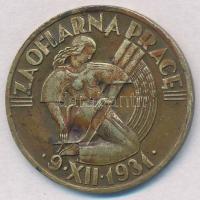 Lengyelország 1931. Zaofiarna Prace 9 XII 1931 / Powszechny spis fém katonai jelvény hiányző tűvel (30mm) T:2,2- Poland 1931. Zaofiarna Prace 9 XII 1931 / Powszechny spis metal military badge, missing needle (30mm) C:XF,VF