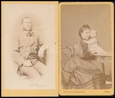 cca 1868 Vizitkártya méretű portrék, 2 db vintage fotó, 10,5x6,5 cm