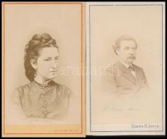 cca 1867 Vizitkártya méretű portrék, 2 db vintage fotó, 10,5x6,5 cm