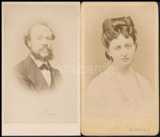 cca 1866 Vizitkártya méretű portrék, 2 db vintage fotó, 10,5x6,5 cm