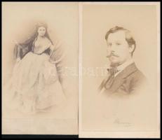 cca 1864 Vizitkártya méretű portrék, 2 db vintage fotó, 10,5x6,5 cm