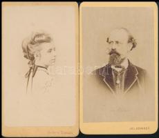cca 1865 Vizitkártya méretű portrék, 2 db vintage fotó, 10,5x6,5 cm