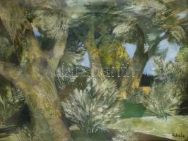 Scholz Erik (1926-1995): Árnyékot adó fák. Olaj, farost, jelzett, üvegezett keretben, 73×95 cm