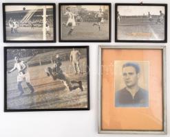 cca 1940 5 db fénykép Zsengellér Gyula (1915-1999) focista hagyatékából: portré Ullmann műterméből, mérkőzés életképek, üvegezett keretben, különböző méretben