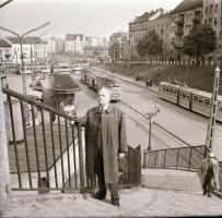 cca 1950 Budapest, Moszkva téri villamosok, 2 db szabadon felhasználható vintage negatív, 6x6 cm