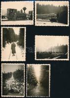 cca 1930 A kovászna-kommandói erdei vasút, 6 db fotó, hátuljukon feliratozva, 6×8,5 cm
