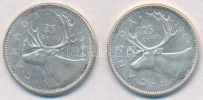 Kanada 1964-1965. 25c Ag "II. Erzsébet" (2x) T:2
Canada 1964-1965. 25 Cents Ag "Eliz...